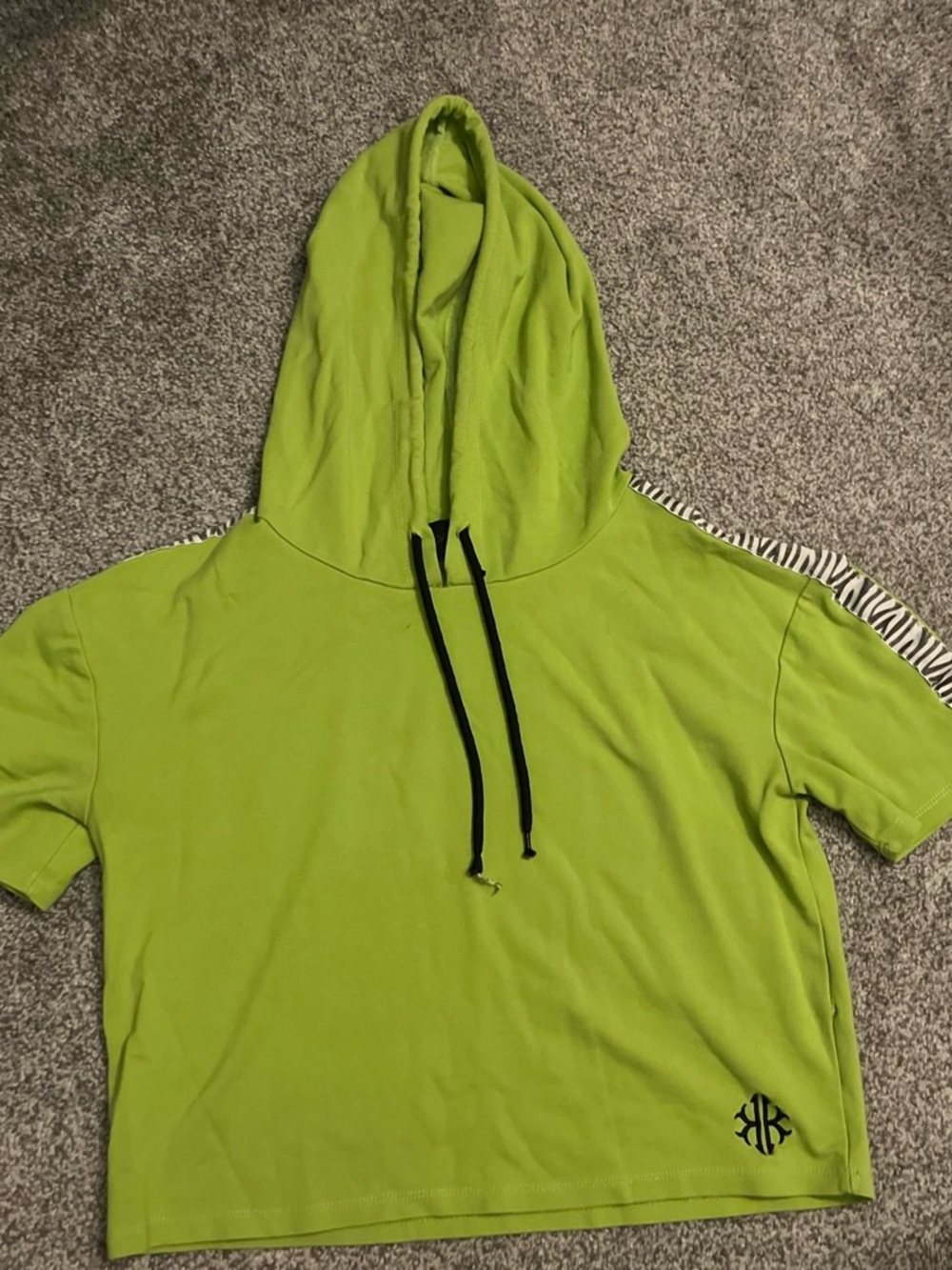 Kendall & Kylie Lime Green Hooded Crop Tee with Zebra Trim